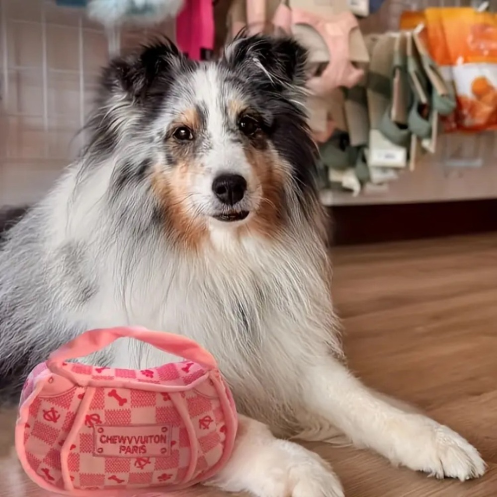 {NEW} Chew-Resistant Polyester Plush Dog Toy Pink Purse Shaped